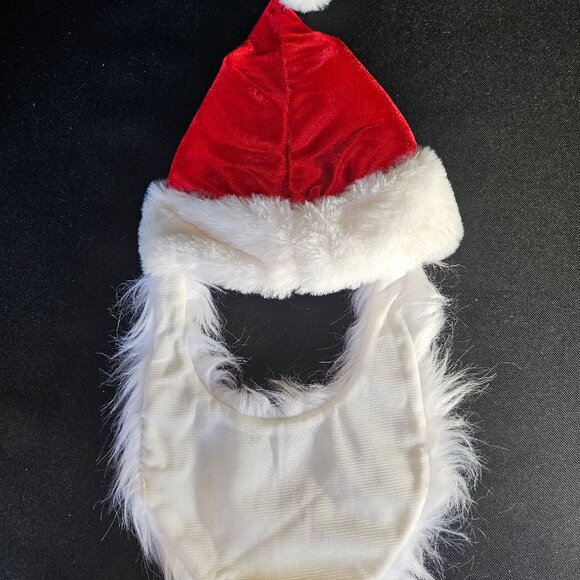Pet Santa Claus Hat With Attached White Fur Beard Pet Christmas Hat - Picture 3 of 5